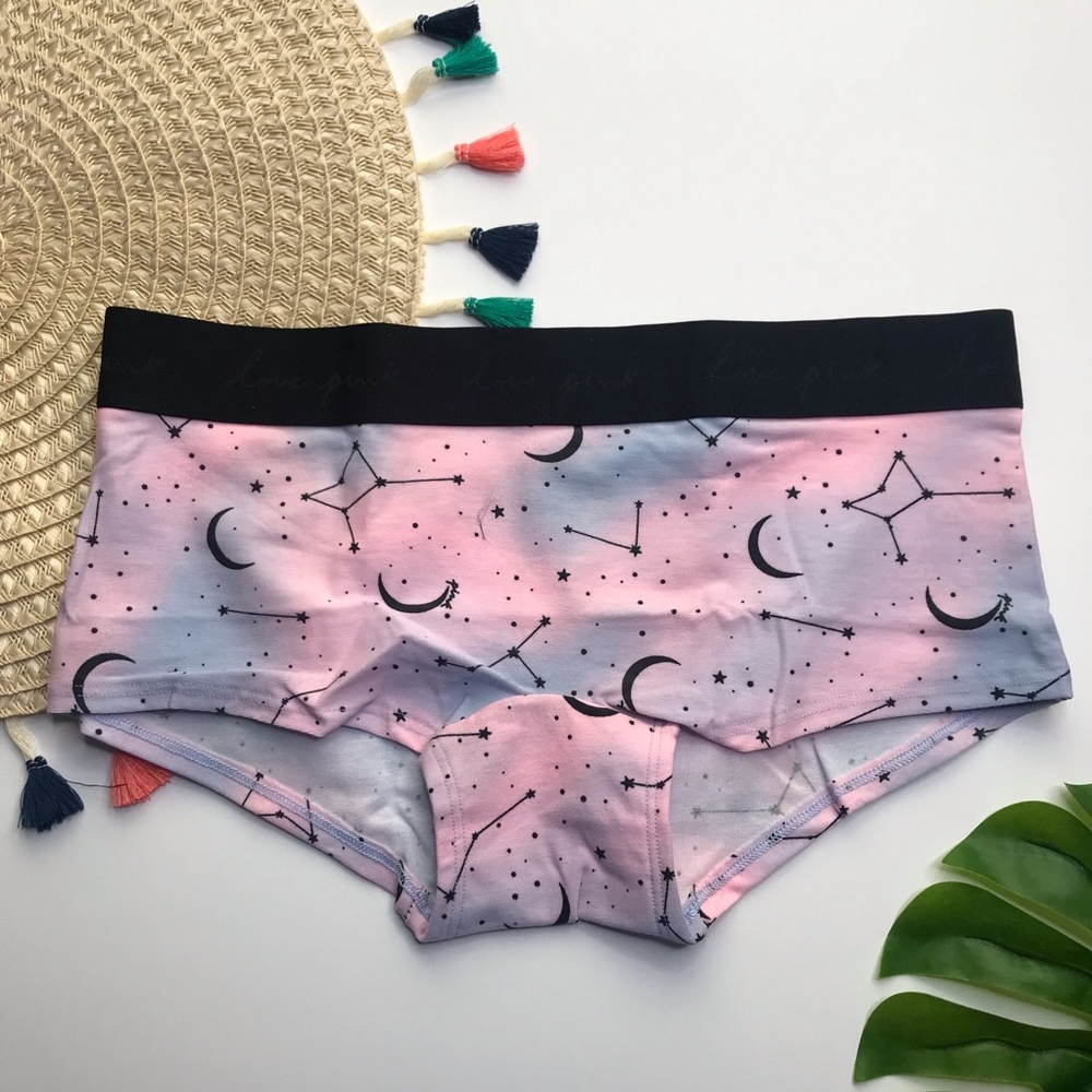 Victoria’s Secret PINK Logo Boyshort Panty Cotton Candy Constellations M NEW